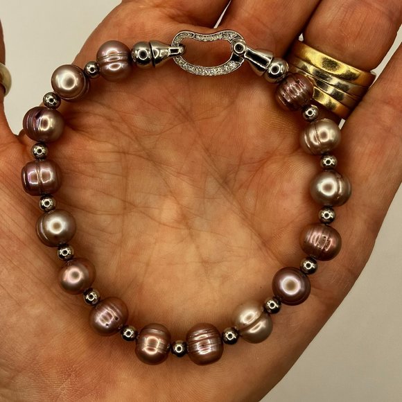 Sterling silver and Freshwater Pearl bracelet 925 Clasp stamped Brand New - Picture 1 of 14